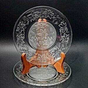 2 Fantasia Princess House Salad Plate 8" lunch frosted poinsettia embossed glass